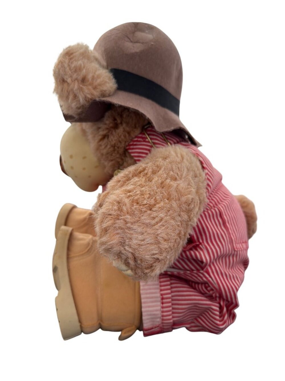 Dudley Furskin Plush Bear With Hat & Striped Overalls By Xavier Roberts 1980s - Picture 7 of 7